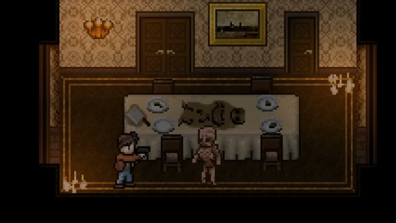 Dining room table scene with a creature in the original Dead of Darkness